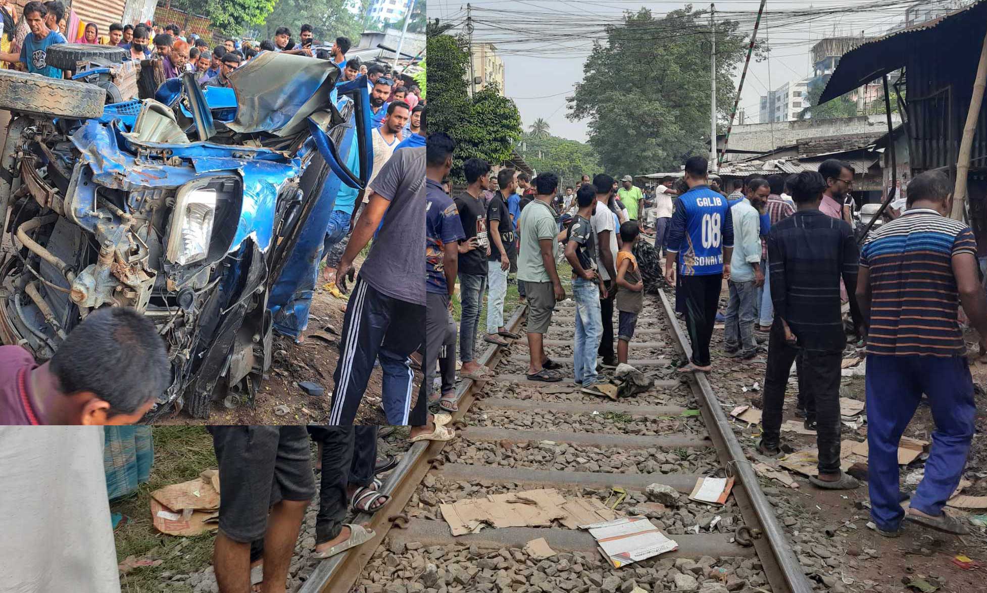 রাজশাহীতে ট্রেনের ধাক্কায় পিকআপ দুমড়ে মুচড়ে আহত ৫